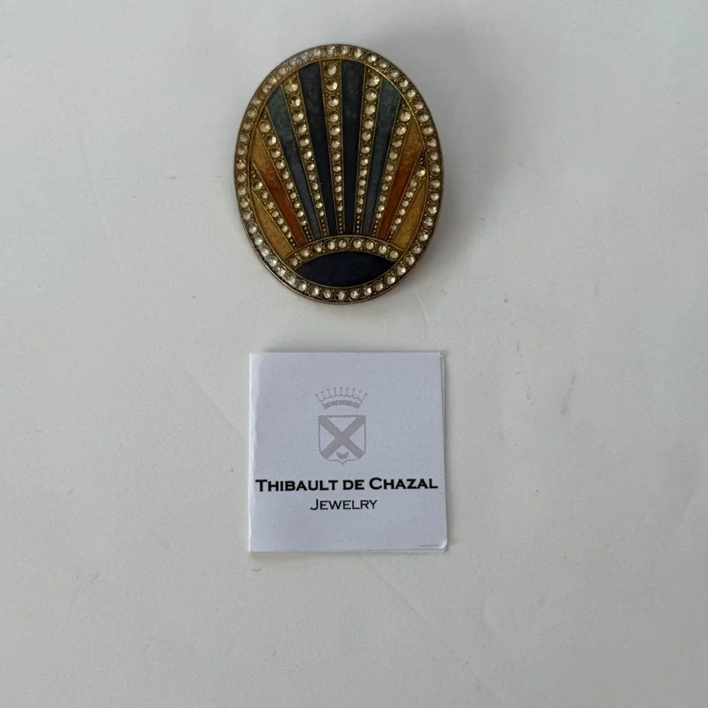 Thibault De Chazal Vintage Style Oval Brooch With Gem-Inspired Design
